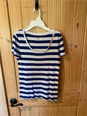 Merona Navy and White Striped Scoop Neck Tee